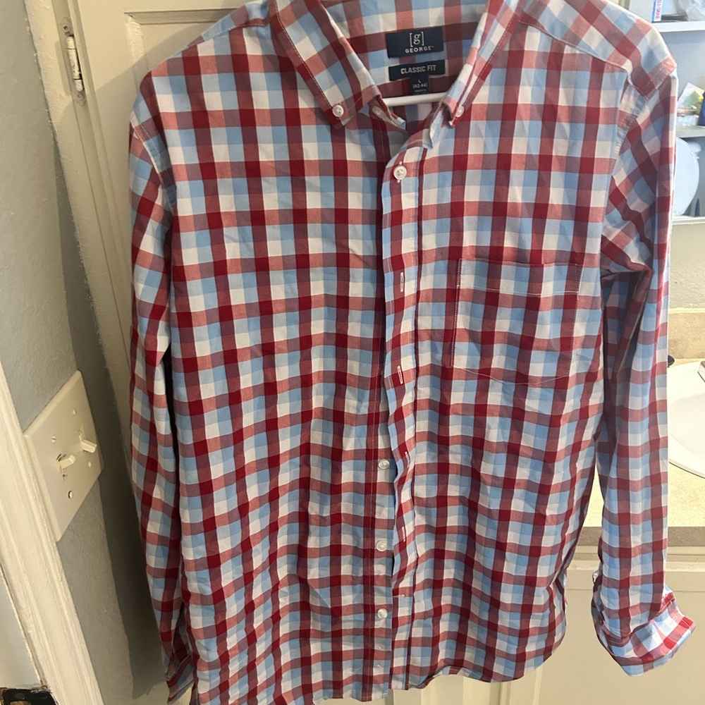 George Men's Red and Blue Checkered Shirt